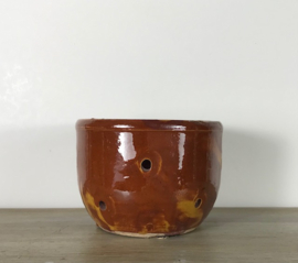 Franse aardewerk terracotta kaasmal bruin/oker geglazuurd