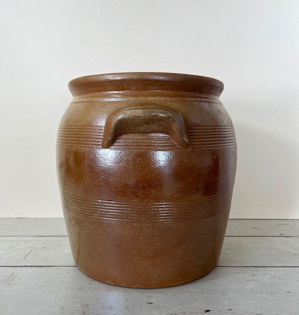 Vintage grote bruine olijvenpot grès pot met grepen