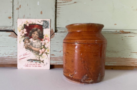 Antieke Franse geglazuurde pot confit pot midden bruin