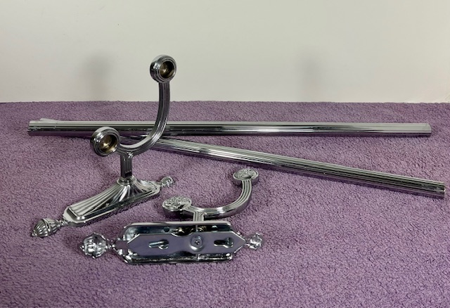 Vintage Frans dubbel metalen handdoekenrek met ring en extra houder met haken