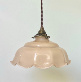 Vintage Franse opaline zalmkleurige hanglamp