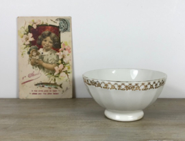 Franse aardewerk bowl wit met gouddecor