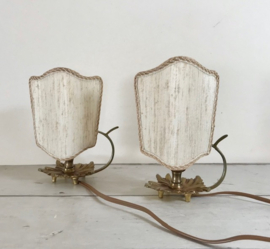 Set antieke Franse bronzen tafellampjes met schermpje