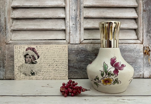 Vintage Franse porseleinen Lampe Berger floraal decor