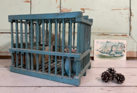 Vintage Frans groen houten vogelkooitje + origineel kruikje