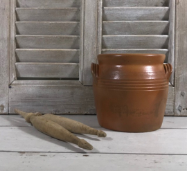 Vintage Franse olijven pot grès pot bruin- en zandkleurig