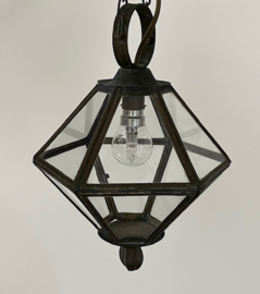 Vintage Franse koperen hal lamp met helder glas