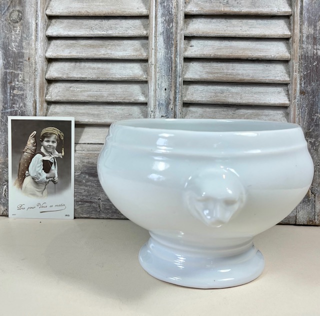 Vintage Franse witte terrine met leeuwenkopjes