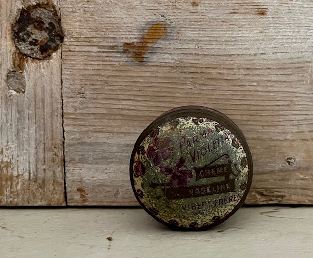 Antiek Frans rond blikje van Vibert Frères-Parma Violetta