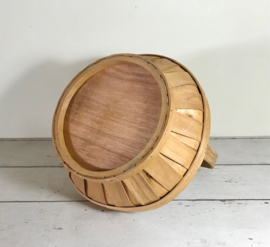 Vintage Franse spaan houten ronde mand met hengsel
