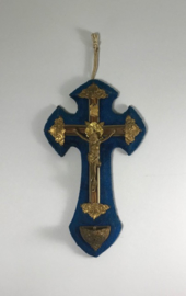 Frans Crucifix wijwatervat blauw fluweel 1920 zeldzaam