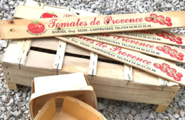 Plankje van tomatenkistje Tomates de Provence reclame latje