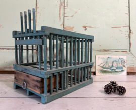 Vintage Frans groen houten vogelkooitje + origineel kruikje