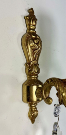 Vintage Frans bronzen wandlampje met kristallen glaspegels