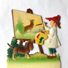 Vintage Dresdner Pappe kalender houder schilderend jongetje