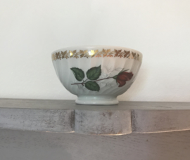 Mini bowl spoelkom met roos en vergulde blaadjes rand