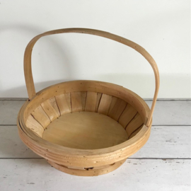 Vintage Franse spaan houten ronde mand met hengsel