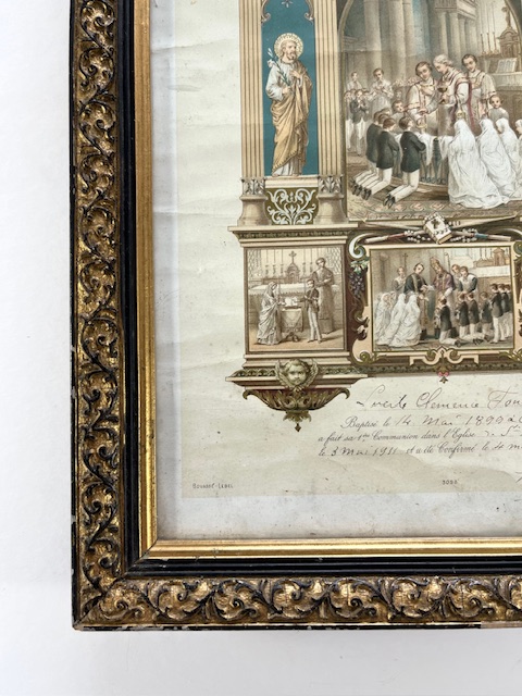 Antieke Franse lijst (zwart met vergulde opbouw)