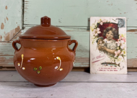 Franse vintage aardewerk pot met deksel afvalbakje Poubelle Apéritif