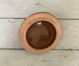 Franse vintage bruine keramieken kookpot cocotte met deksel