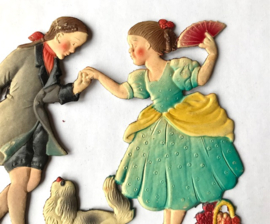 Vintage Dresdner Pappe kalender houder dansend paartje