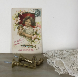 Vintage Franse messing gordijnhouders (set van 2)