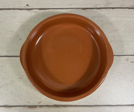 Franse terracotta ronde ovenschotel geel geglazuurd