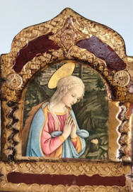 Houten drieluik icoon Maria met twee aartsengelen