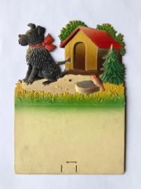 Vintage Dresdner Pappe kalender houder hondje voor hok