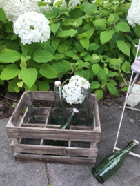 Frans brocante houten kratje voor 6 flessen