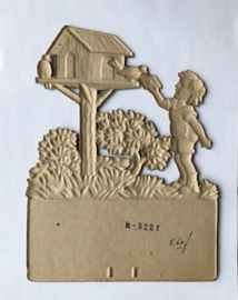 Vintage Dresdner Pappe kalender houder jongetje met post