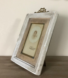 Antiek Frans strik lijstje met originele portretfoto ca 1880