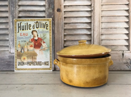 Provençaalse terracotta vuurpot kookpot geel geglazuurd