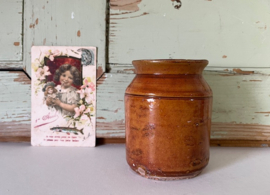 Antieke Franse geglazuurde pot confitpot midden bruin