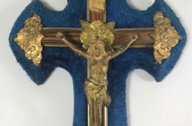 Frans Crucifix wijwatervat blauw fluweel 1920 zeldzaam