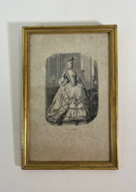 Antieke Franse set lijsten lithografieën Madame Dubarry
