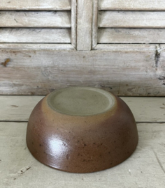Franse grèspot, laag model steengoed bruin / beige