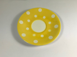Digoin France 1920-1950 gele schotel geel bordje met witte stippen noppen dots