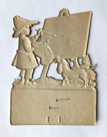 Vintage Dresdner Pappe kalender houder jongetje schilderend