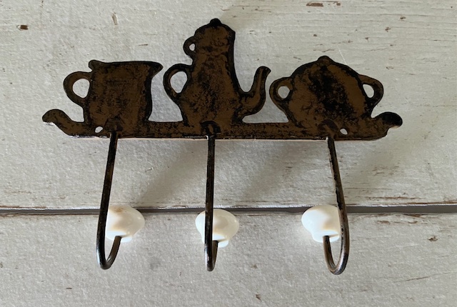 Vintage gietijzeren wandrekje, theedoeken houder met 3 haken