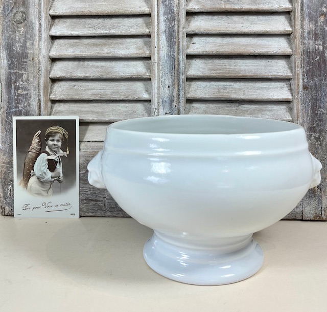 Vintage Franse witte terrine met leeuwenkopjes