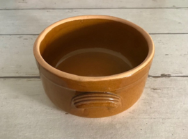 Franse vintage bruine keramieken kookpot cocotte met deksel