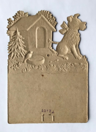 Vintage Dresdner Pappe kalender houder hondje voor hok