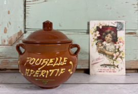 Franse vintage aardewerk pot met deksel afvalbakje Poubelle Apéritif