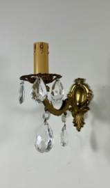 Antiek Frans messing wandlampje met glaspegel