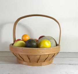 Vintage Franse spaan houten ronde mand met hengsel