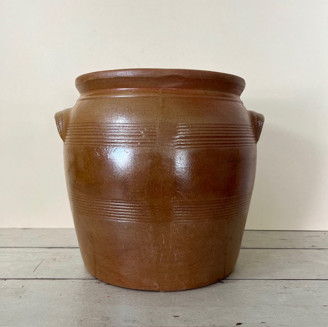 Vintage grote bruine olijvenpot grès pot met grepen