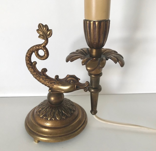 Franse koperen/bronzen lamp met vis als greep Staande | Provence Brocante