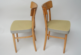 vintage KOK stoel, licht hout met skai leren zitting