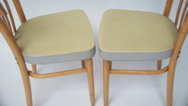 vintage KOK stoel, licht hout met skai leren zitting
